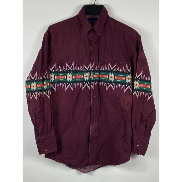 Wrangler Other - Vintage Wrangler Aztec Pattern Button Up Long Sleeve Western Shirt Maroon D610
